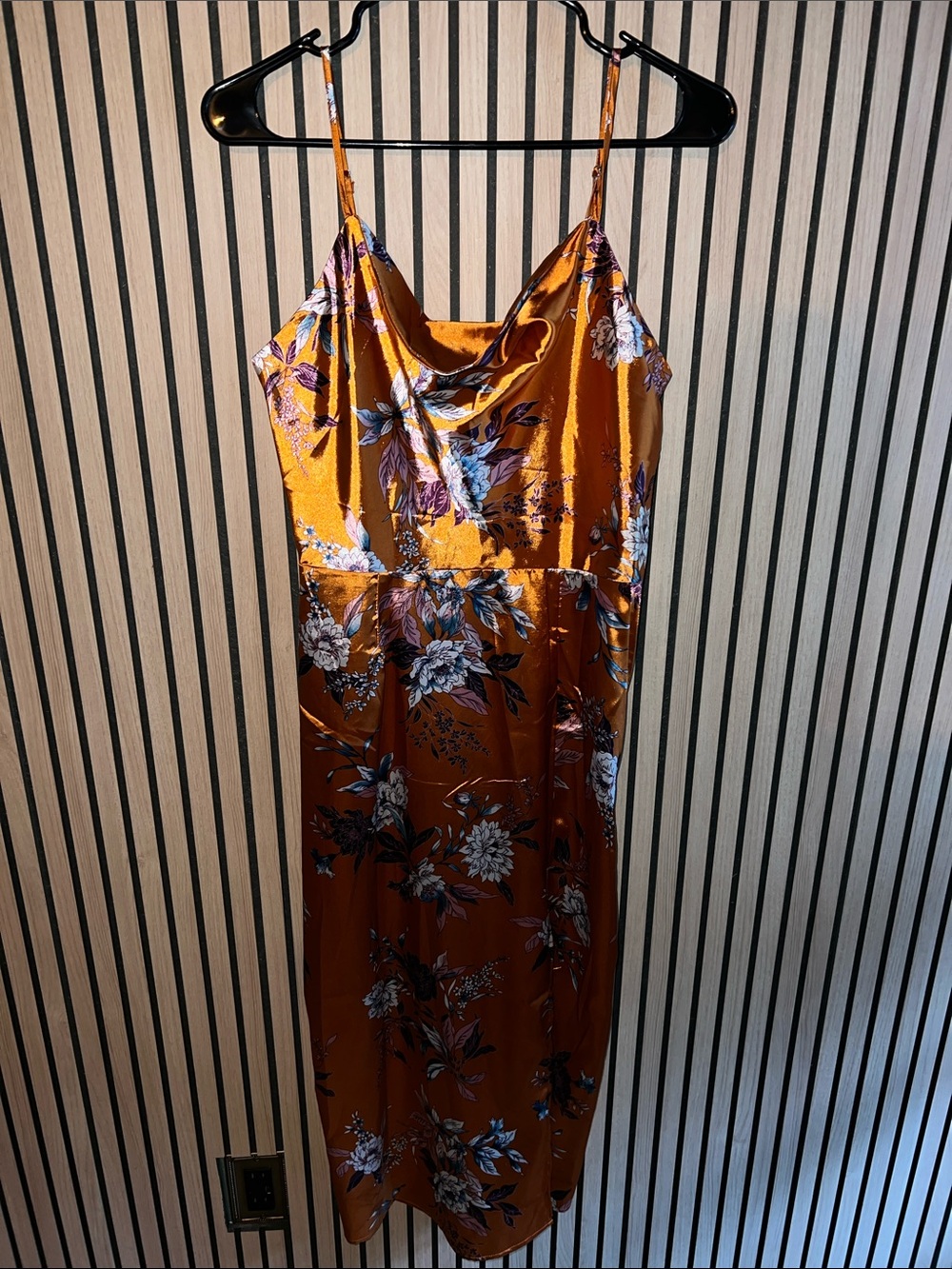 Satin Floral Slip Dress in Rust